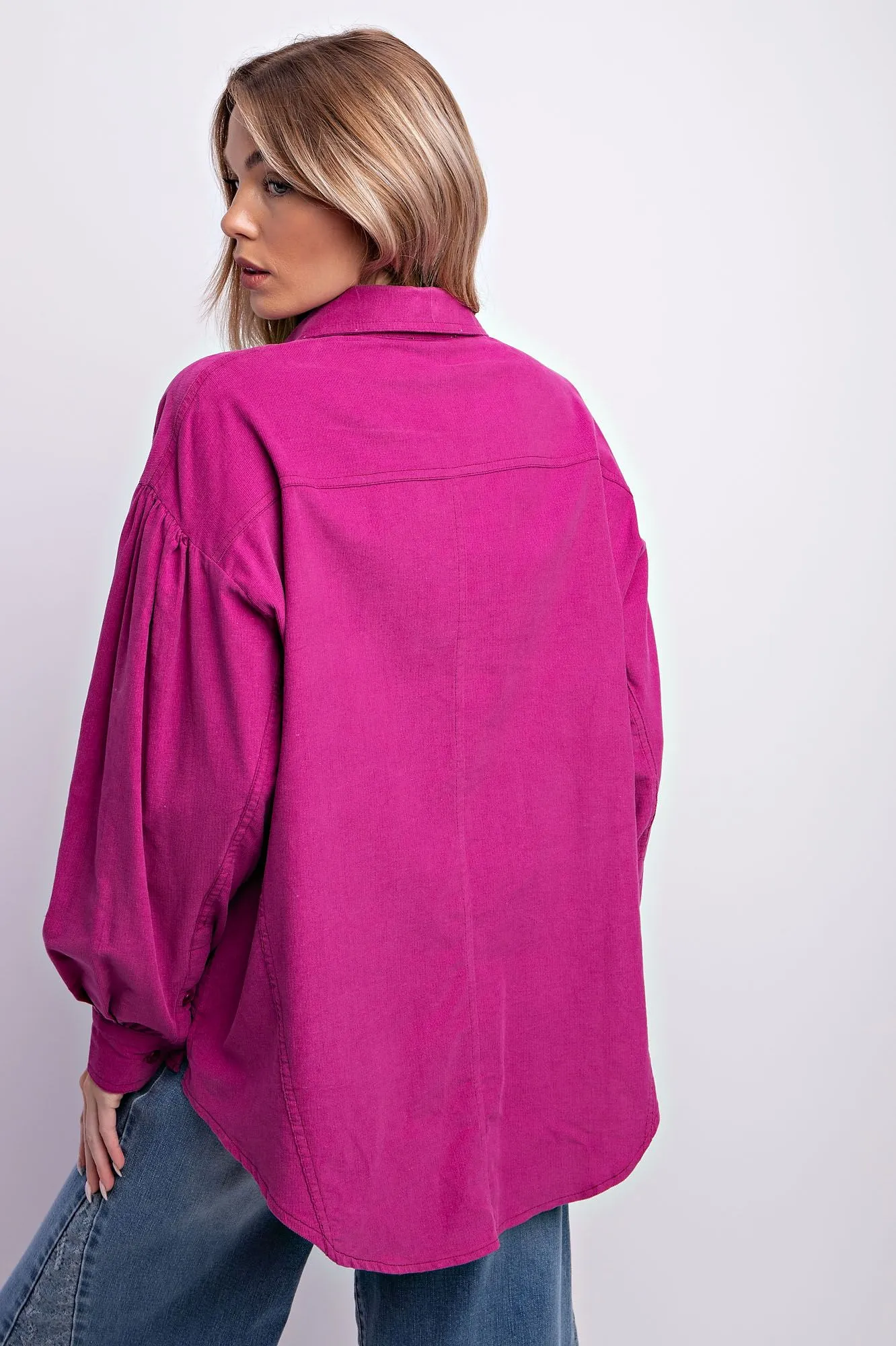 Magenta Baby Cord Button Up #035