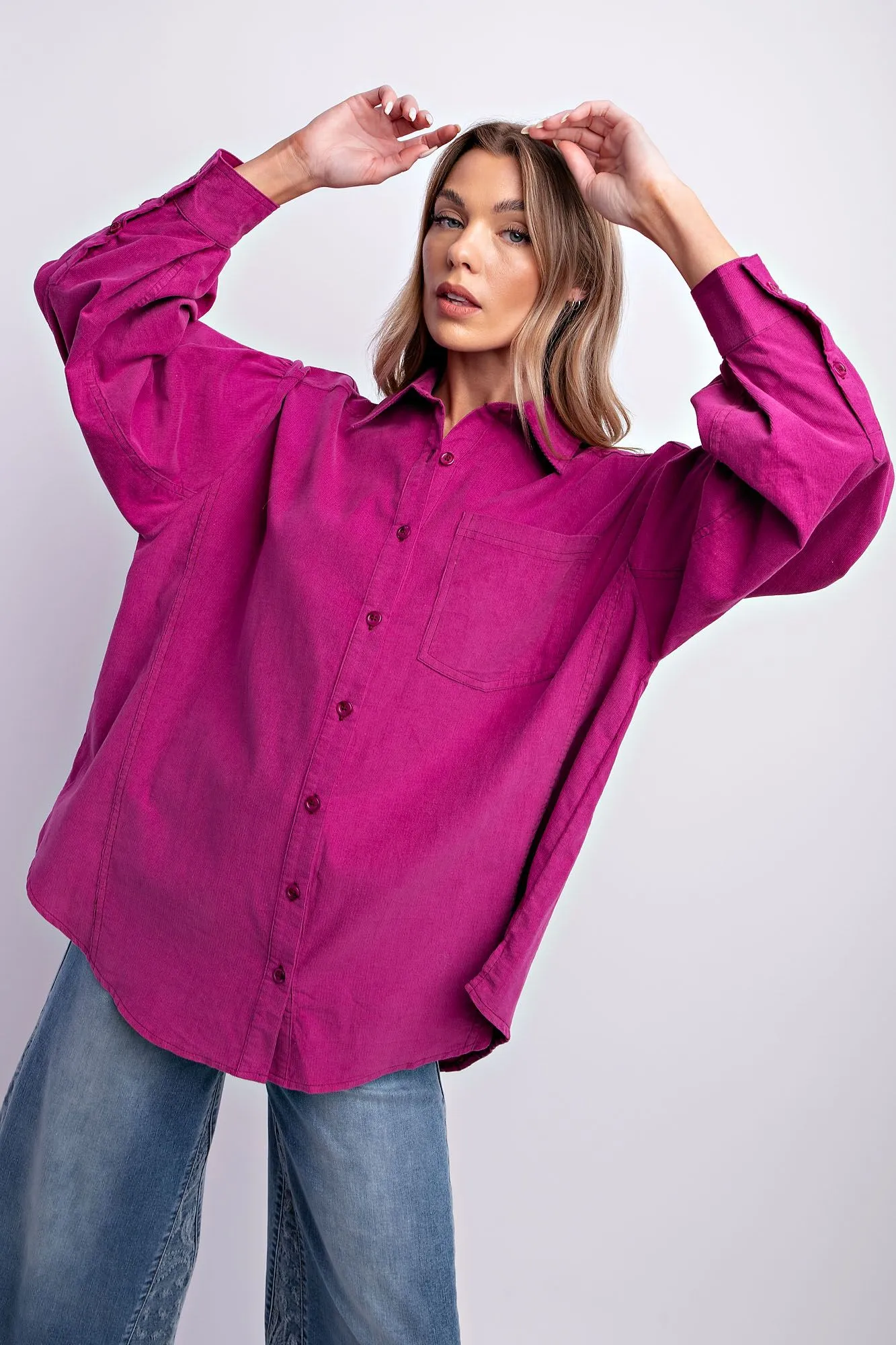 Magenta Baby Cord Button Up #035