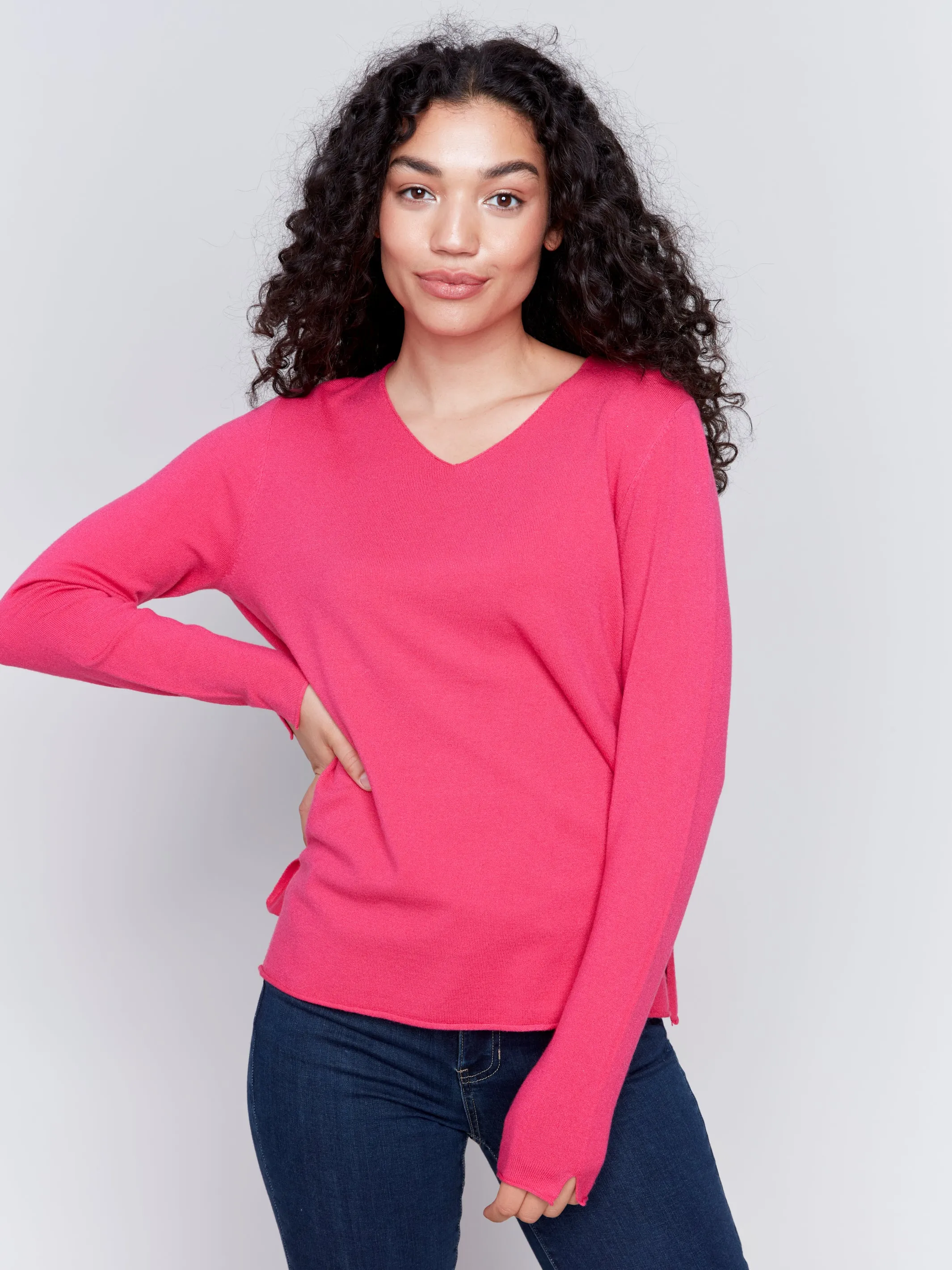 Magenta V-Neck Sweater #279
