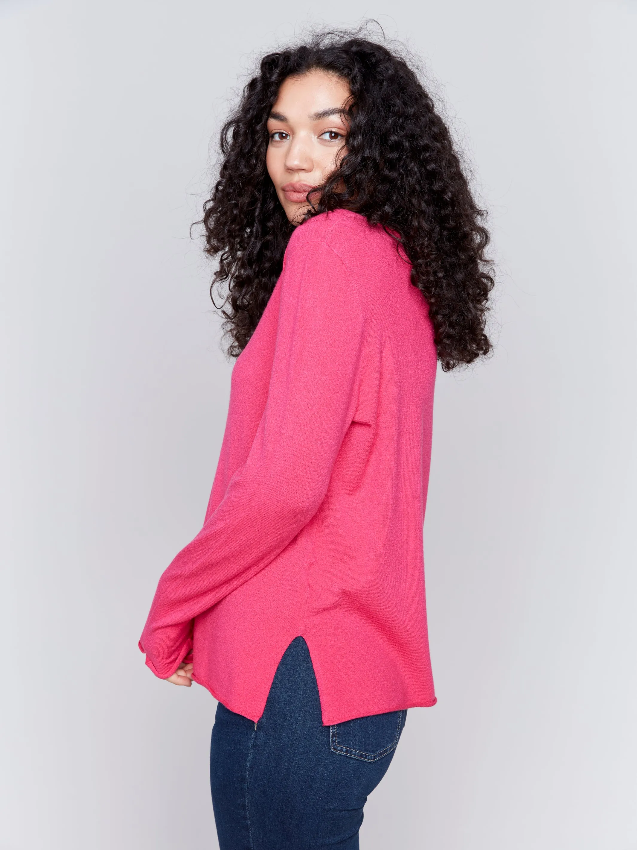 Magenta V-Neck Sweater #279