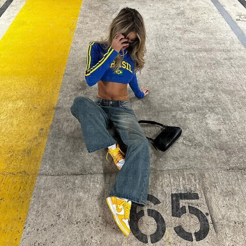 Maglia brasile crop top donna y2k