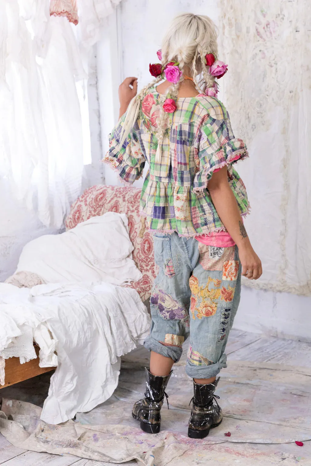Magnolia Pearl  Top 1521 - Dear Liza Eyelet Blouse - Madras Green