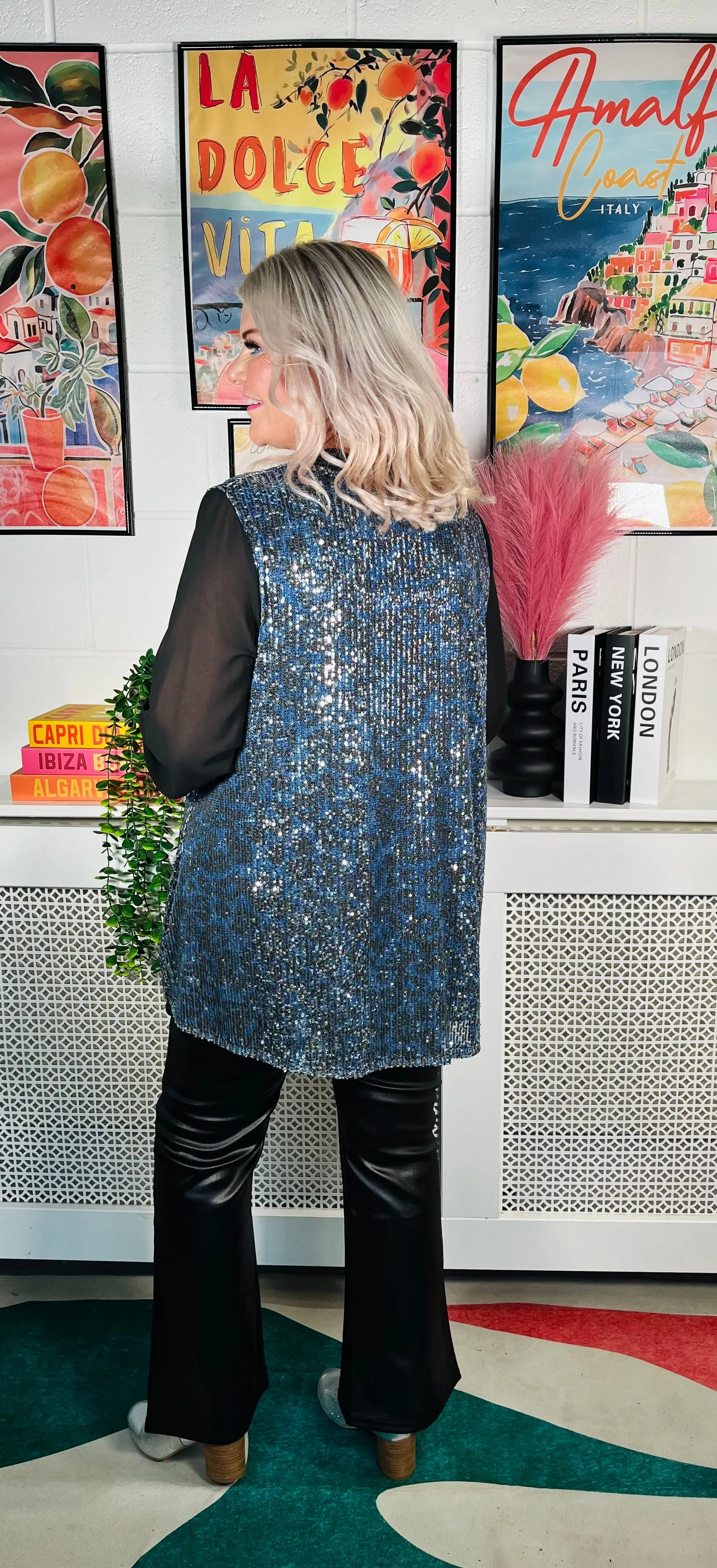 Marsha Sequinned Shirt Top - Blue