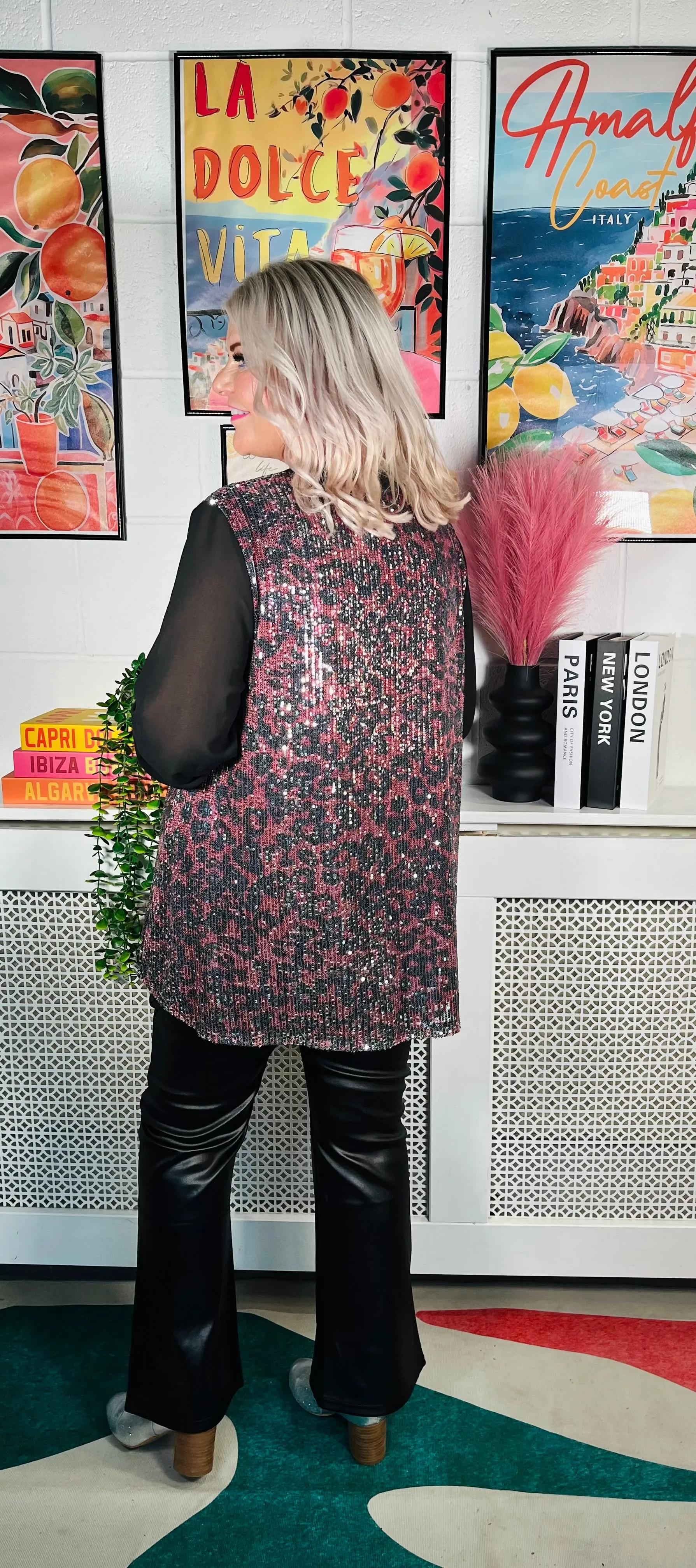 Marsha Sequinned Shirt Top - Red