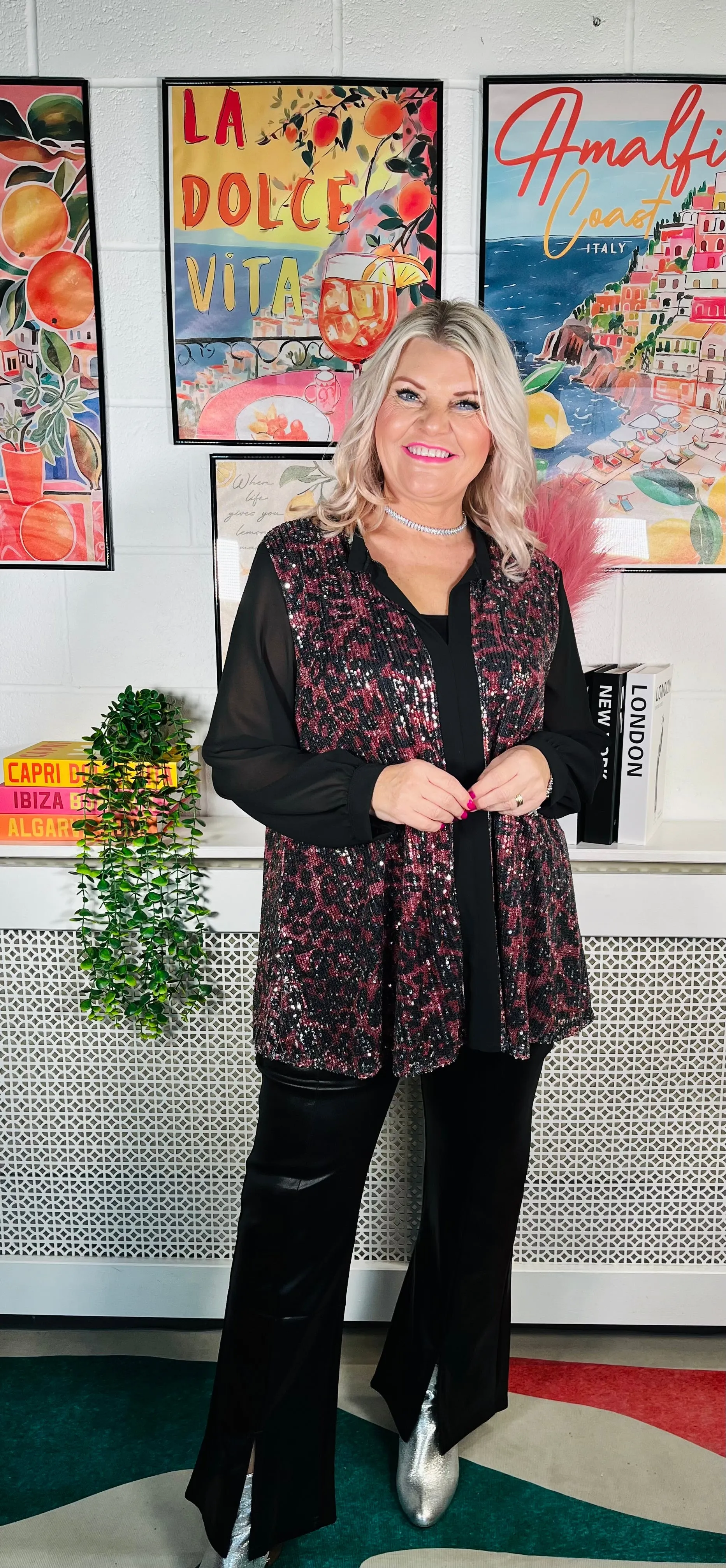 Marsha Sequinned Shirt Top - Red