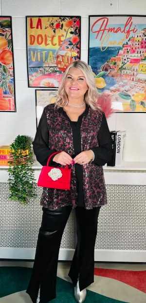 Marsha Sequinned Shirt Top - Red