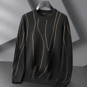 Men's Casual Printed Round Neck Black Jumper | Ideal for Autumn/Winter