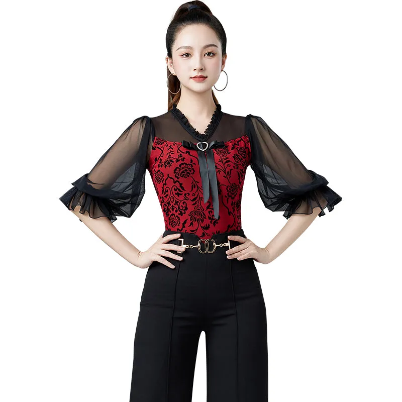 Mesh Floral Ballroom/Latin Top