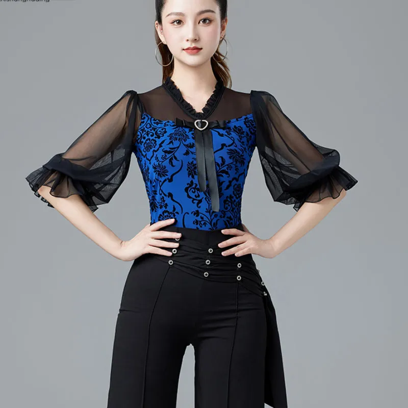 Mesh Floral Ballroom/Latin Top