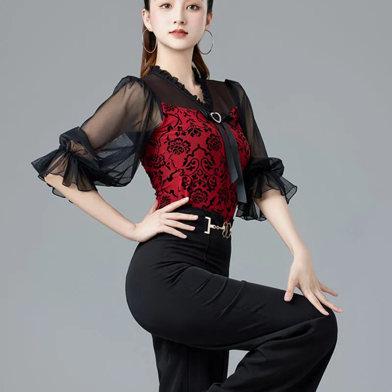 Mesh Floral Ballroom/Latin Top