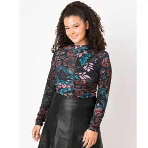 Mesh Ruched Top Floral