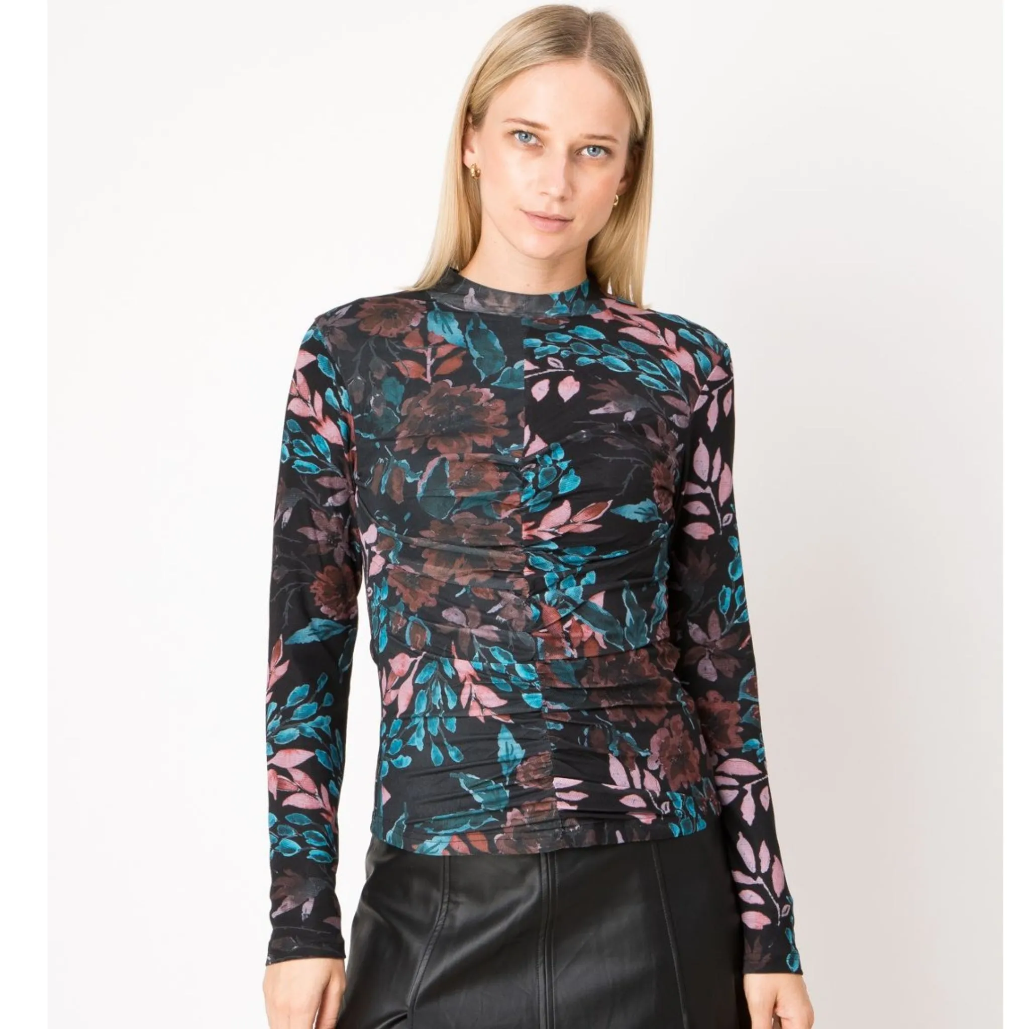 Mesh Ruched Top Floral