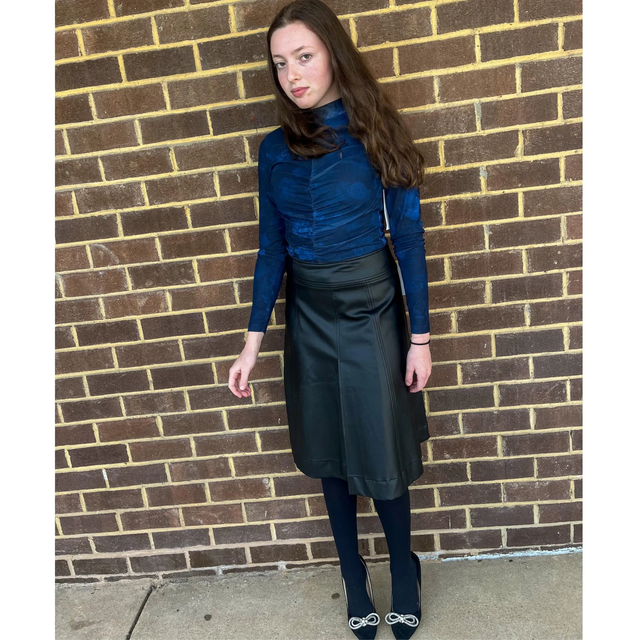 Mesh Ruched Top Navy