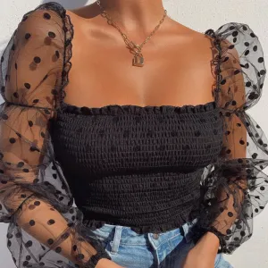 Mesh Sheer Chiffon Long Sleeve Blouse Top
