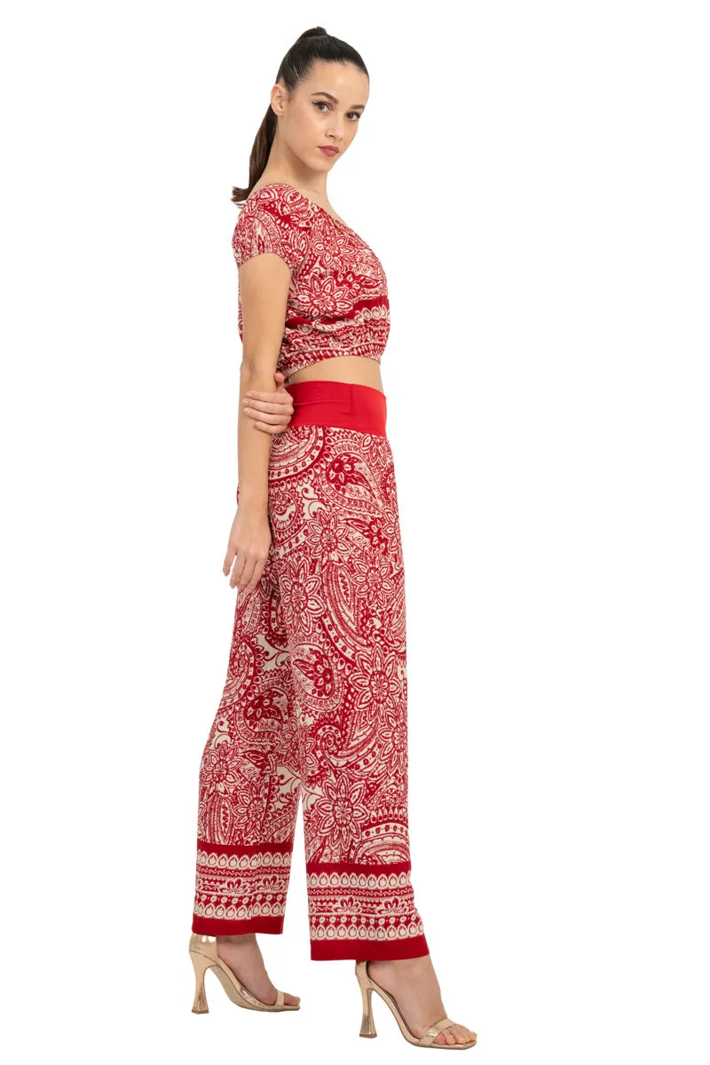 Mexican Style Off-The-Shoulder Mandala Paisley Print Crop Top