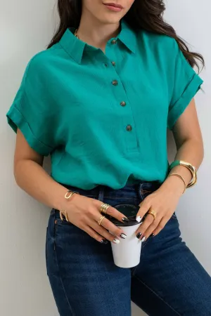 MID BUTTON DOWN WOVEN TOP