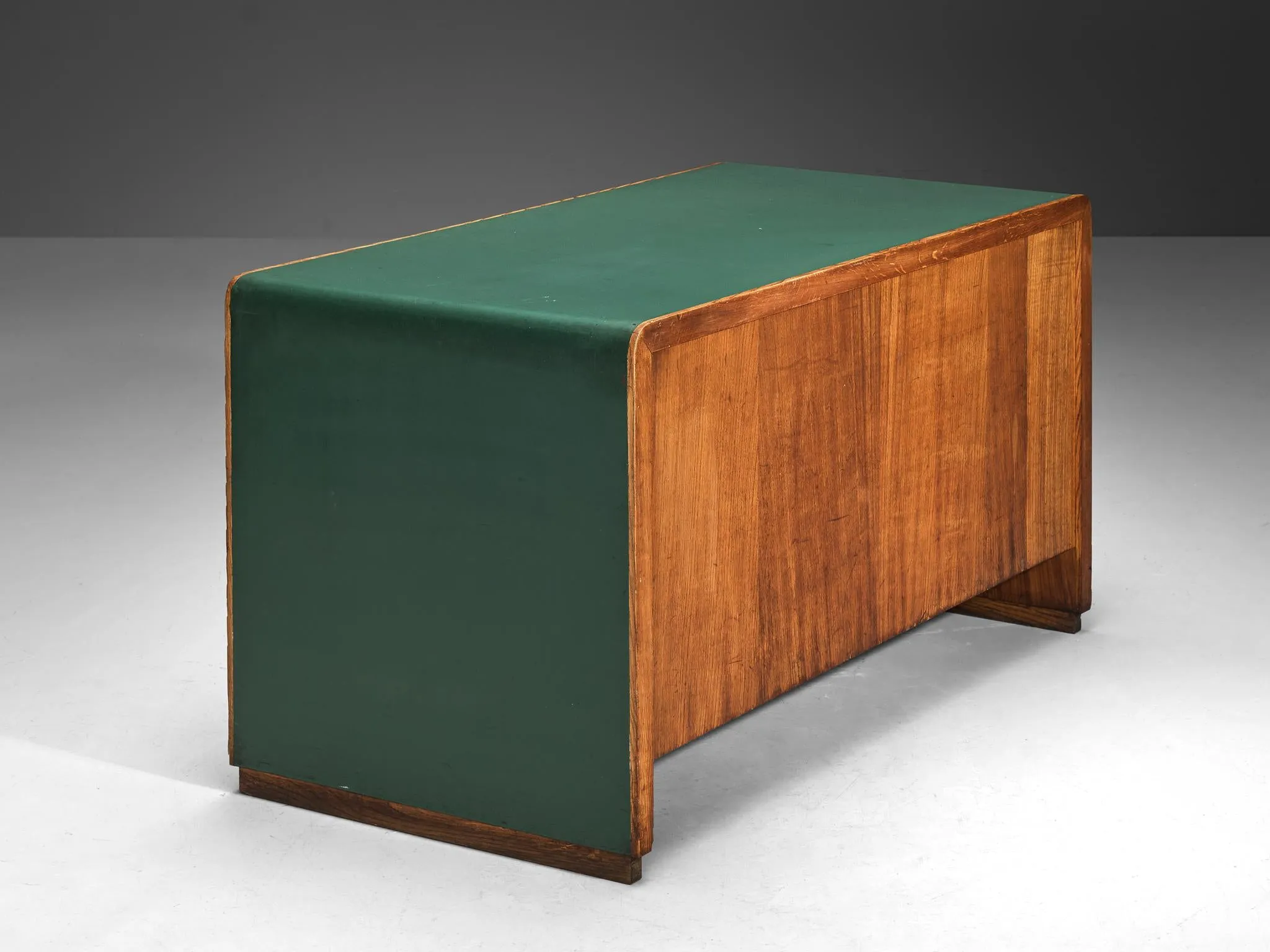 Mid-Century Modern Italian Writing Desk in Oak with Green Top