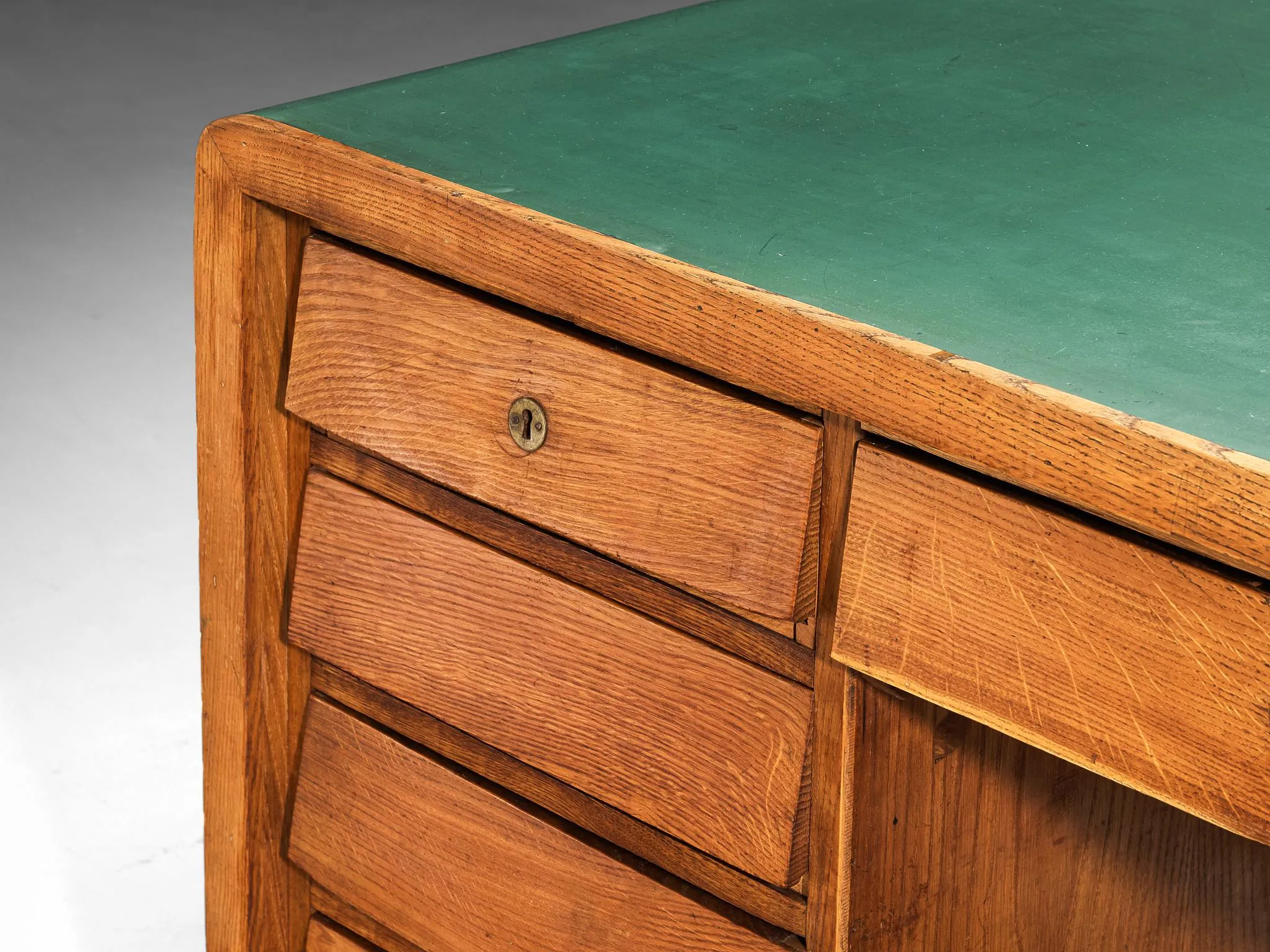 Mid-Century Modern Italian Writing Desk in Oak with Green Top