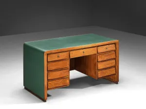 Mid-Century Modern Italian Writing Desk in Oak with Green Top