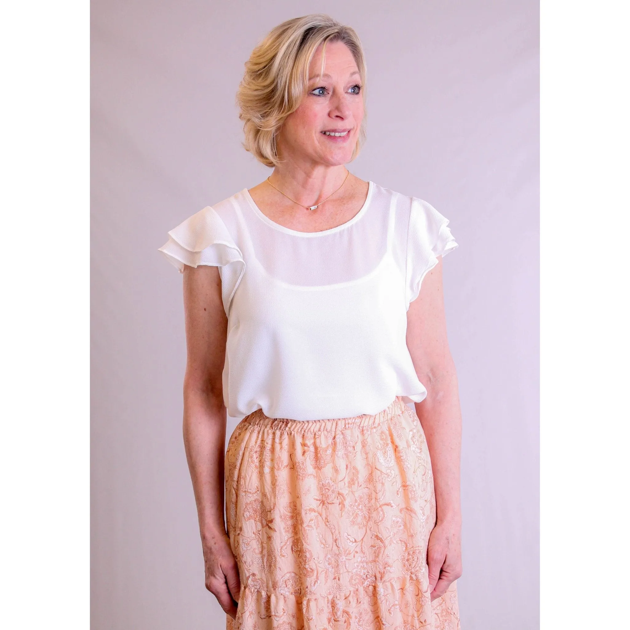 Mine Round Neck Top with Flutter Sleeves