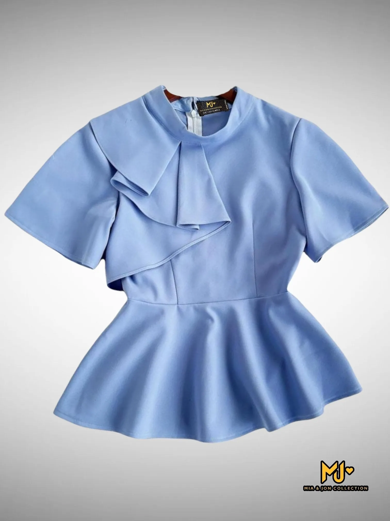 MJA2010 Elegant Blue Peplum Top