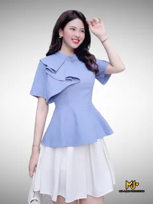 MJA2010 Elegant Blue Peplum Top