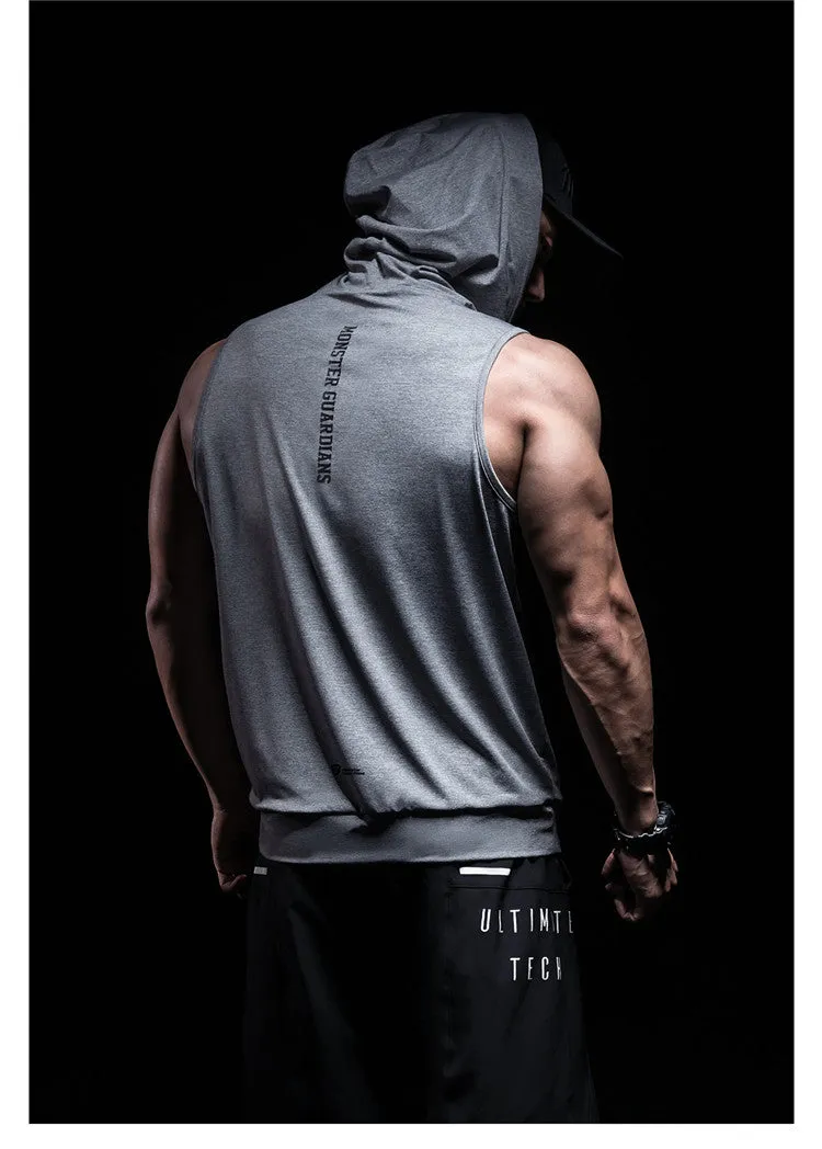 MONSTER GUARDIANS SLEEVELESS MUSCLE HOODIE IN GREY