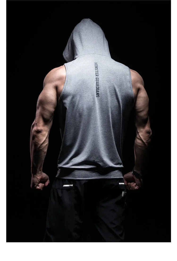 MONSTER GUARDIANS SLEEVELESS MUSCLE HOODIE IN GREY