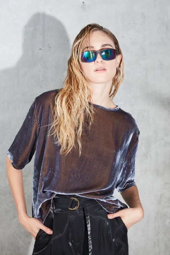 Monzlapur - Velvet Boxy Top: Black