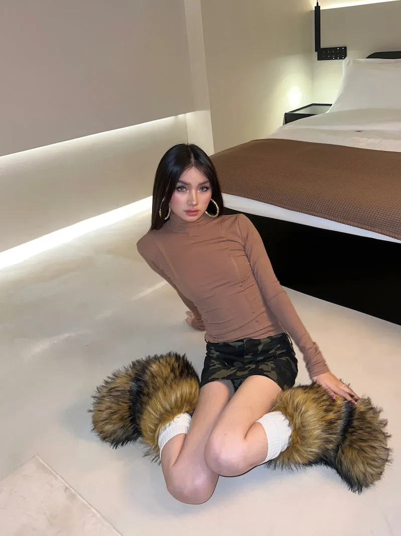 Moriah Solid Color Patchwork Turtleneck Long Sleeve Slim Top