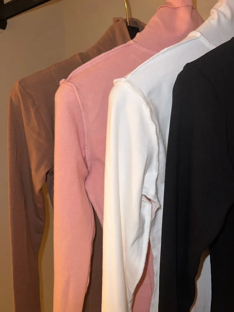 Moriah Solid Color Patchwork Turtleneck Long Sleeve Slim Top