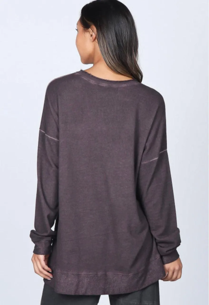 M.Rena Oil Washed French Terry Tunic With Asymetrical Panel and Slouch Pocket