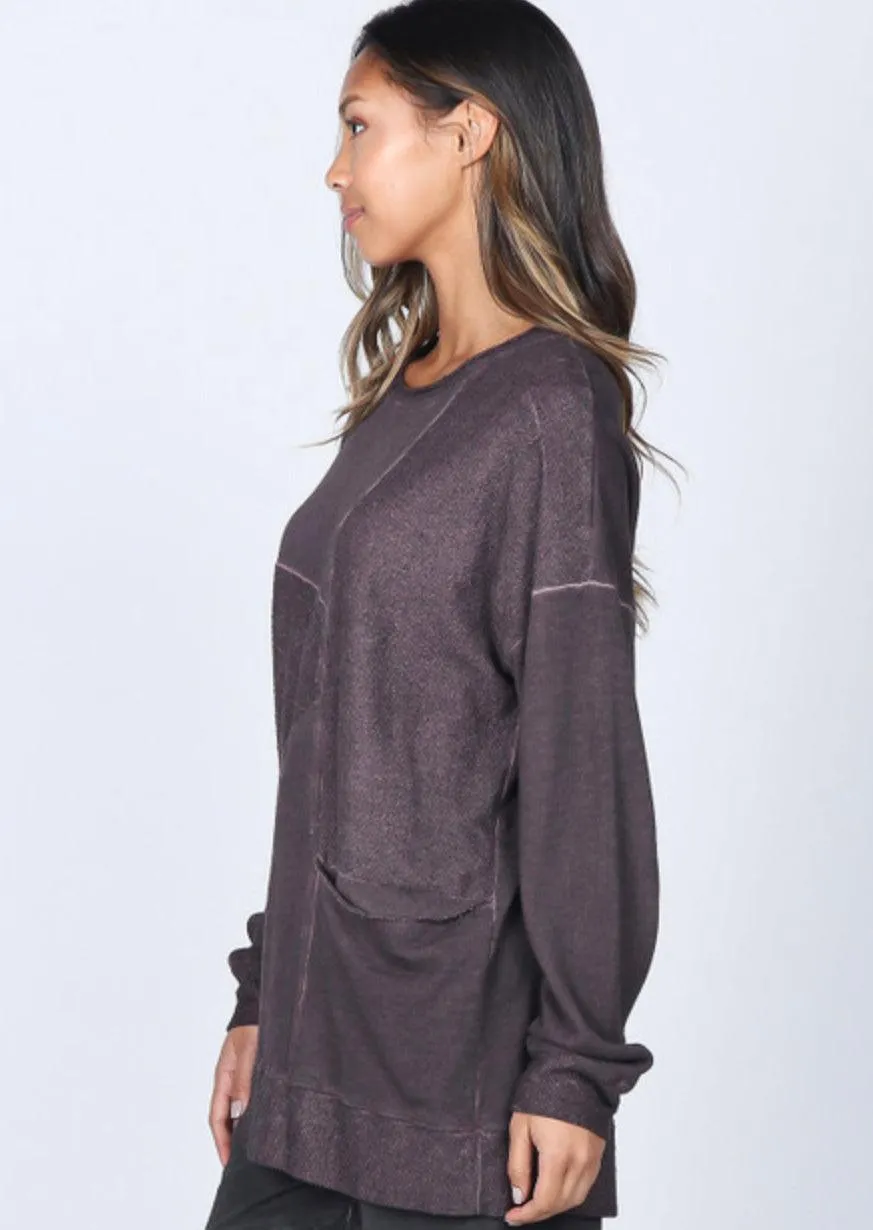 M.Rena Oil Washed French Terry Tunic With Asymetrical Panel and Slouch Pocket
