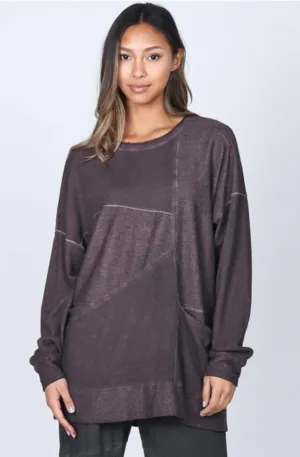 M.Rena Oil Washed French Terry Tunic With Asymetrical Panel and Slouch Pocket