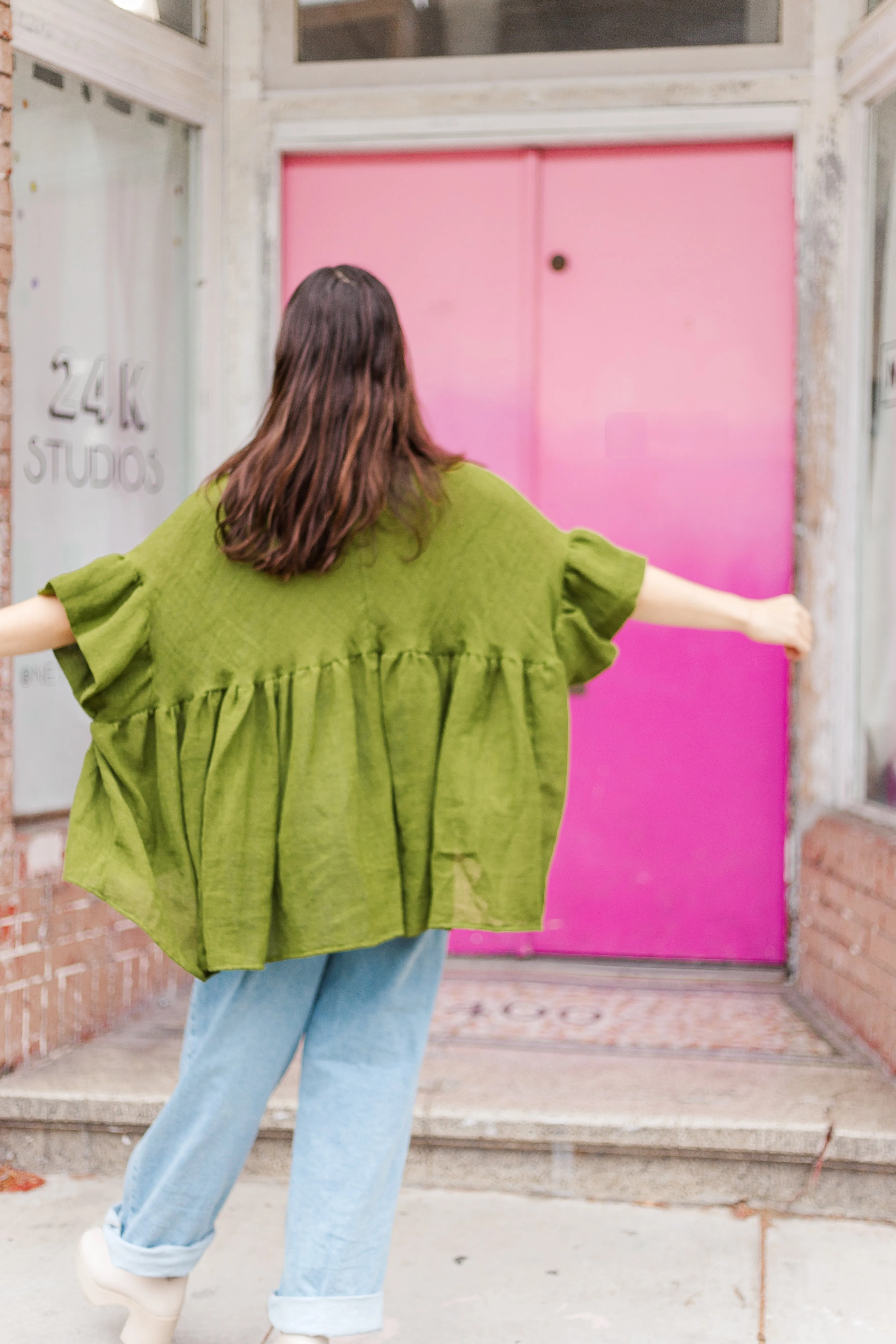 Mushroom Top in Acid Green Linen Wool (RTS)