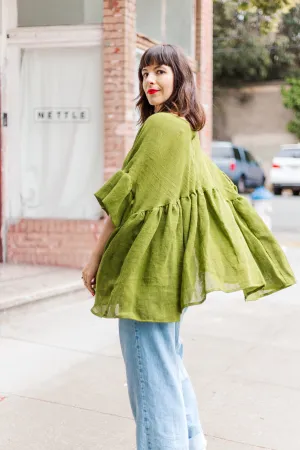 Mushroom Top in Acid Green Linen Wool (RTS)