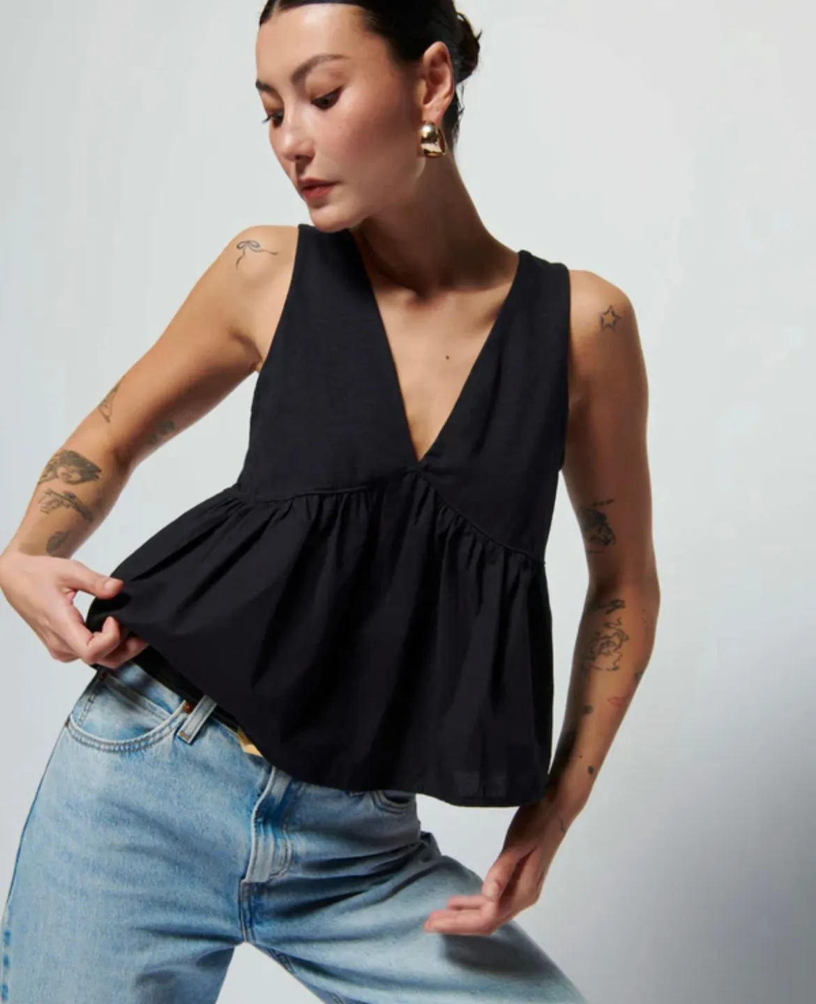 Nation LTD Attenia Babydoll Tank in Black