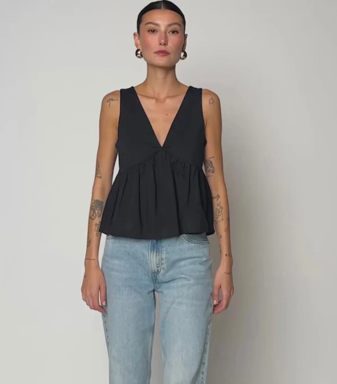 Nation LTD Attenia Babydoll Tank in Black