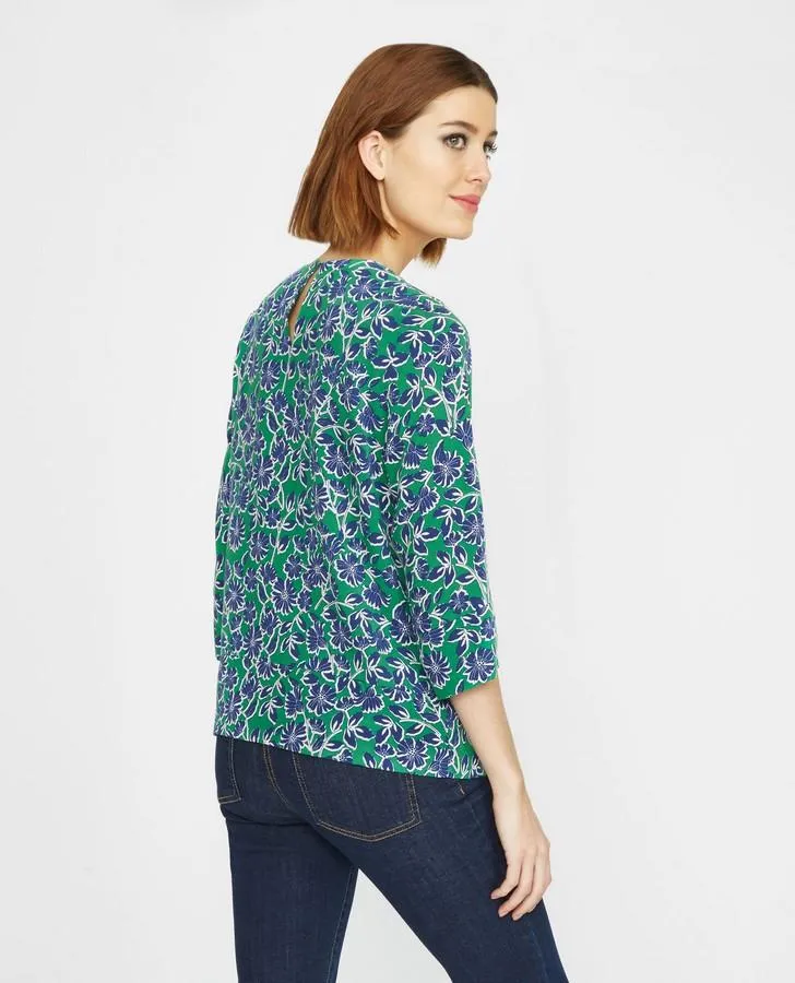 Navy and Green Floral Pop Over Top