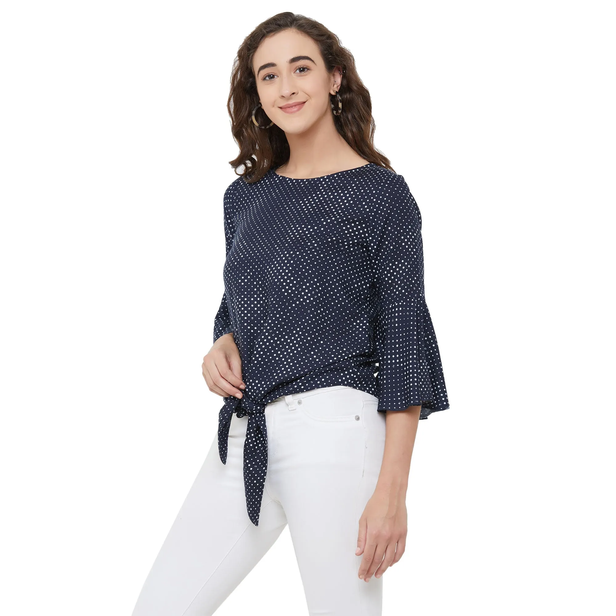 Navy Top With Bell Sleeves