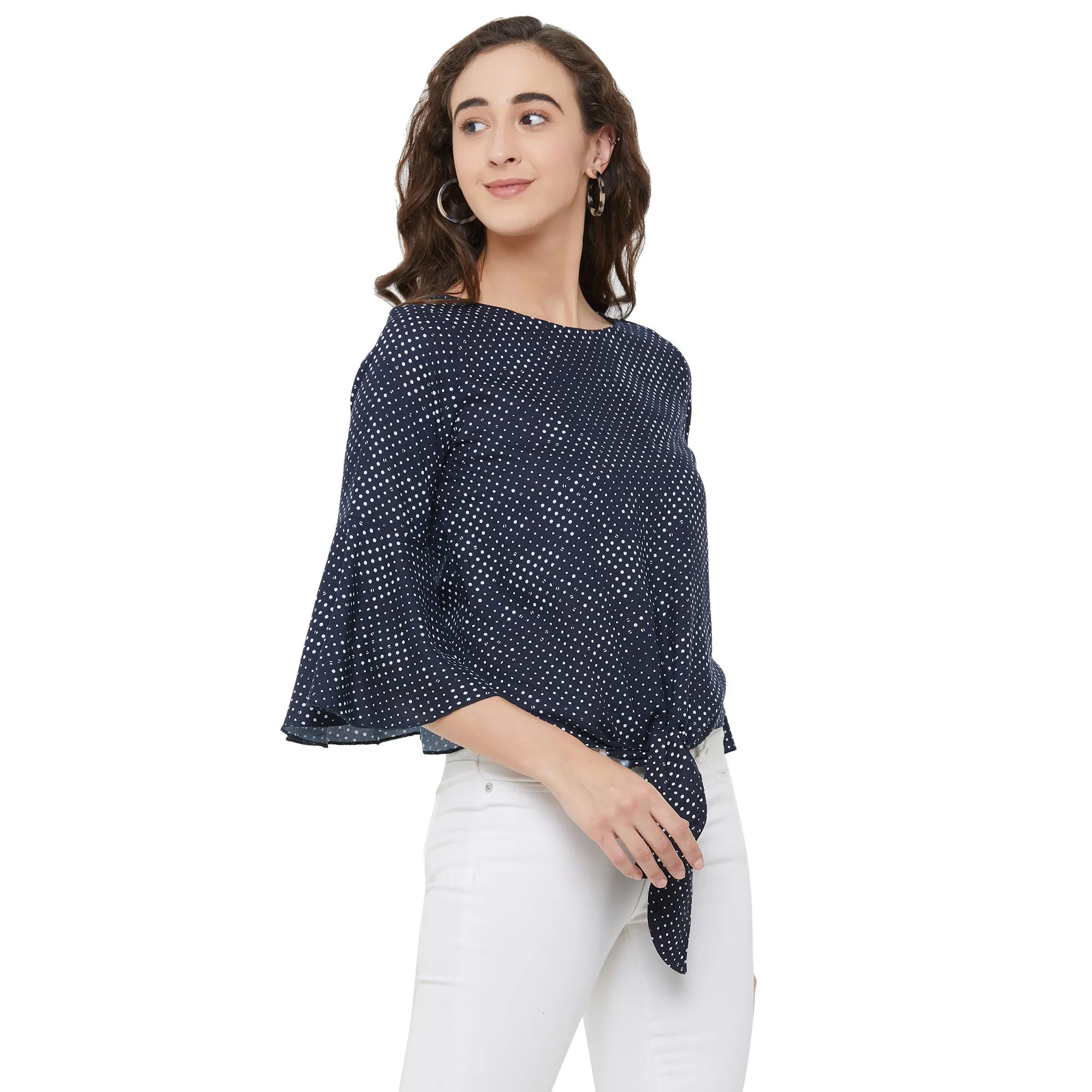 Navy Top With Bell Sleeves