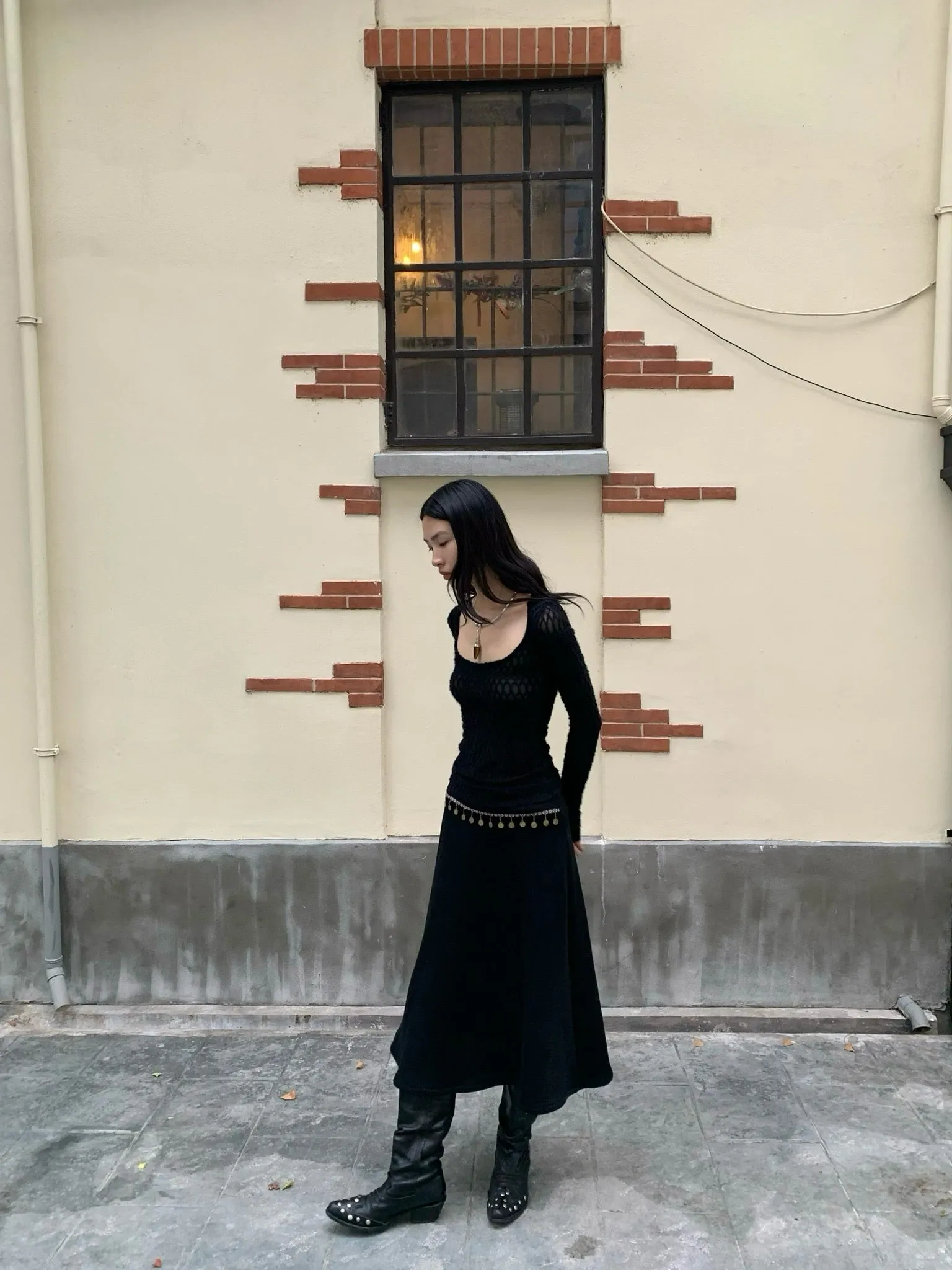 Nice big neckline black long sleeve top