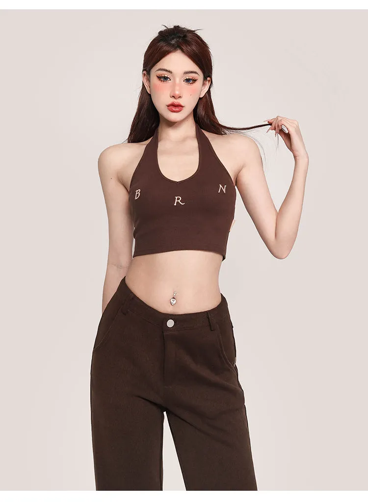 Nina Solid Color Halter Sleeveless Slim Top