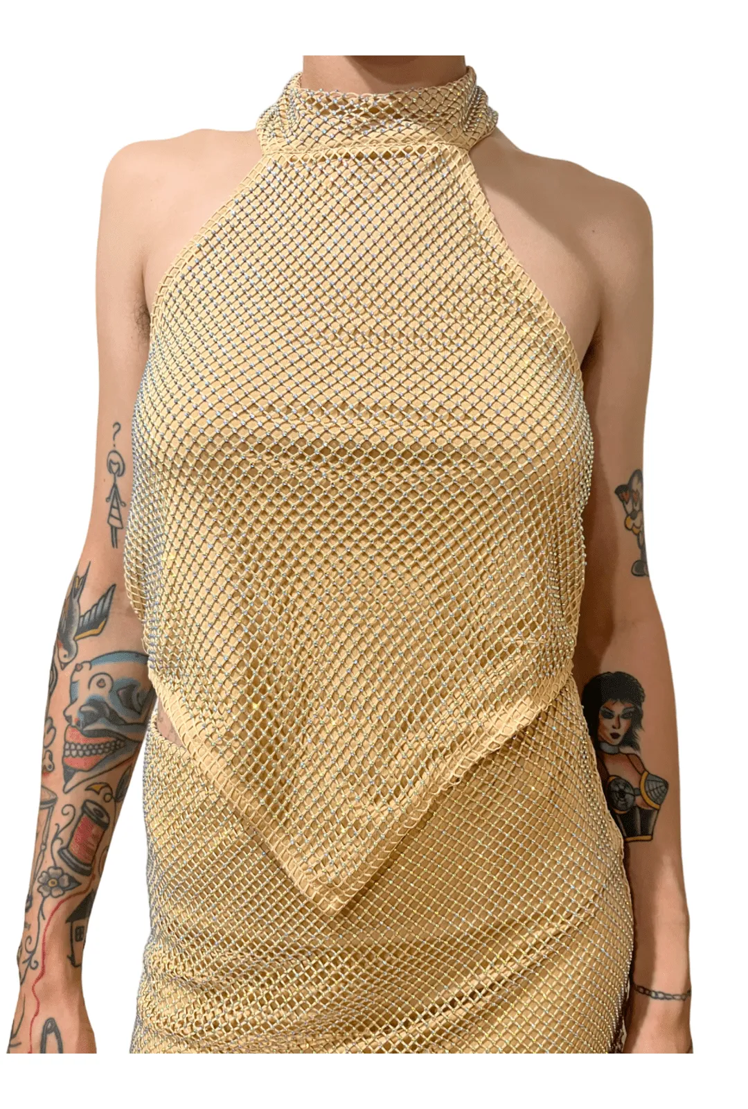 Nude Rhinestone Mesh Halter