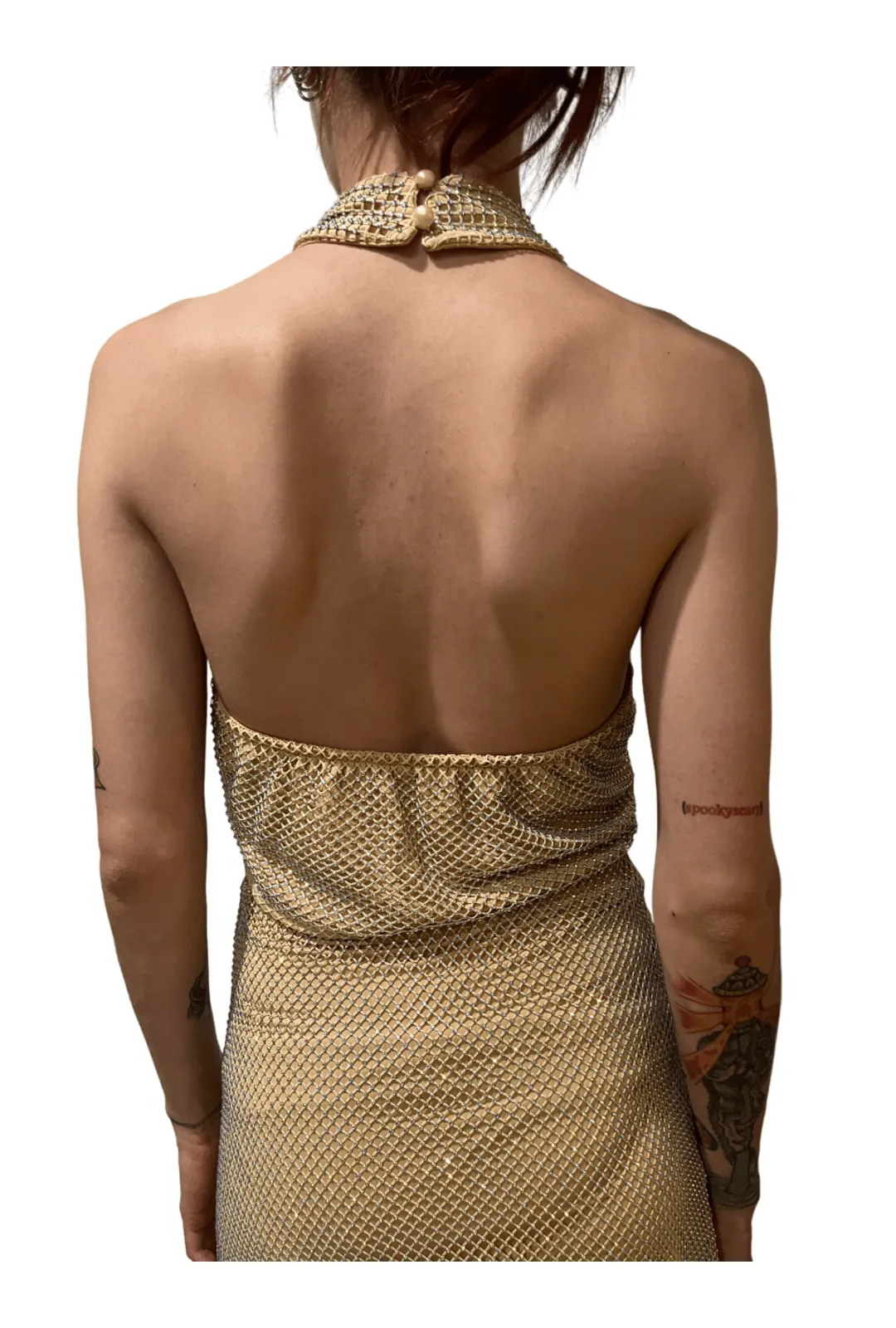 Nude Rhinestone Mesh Halter