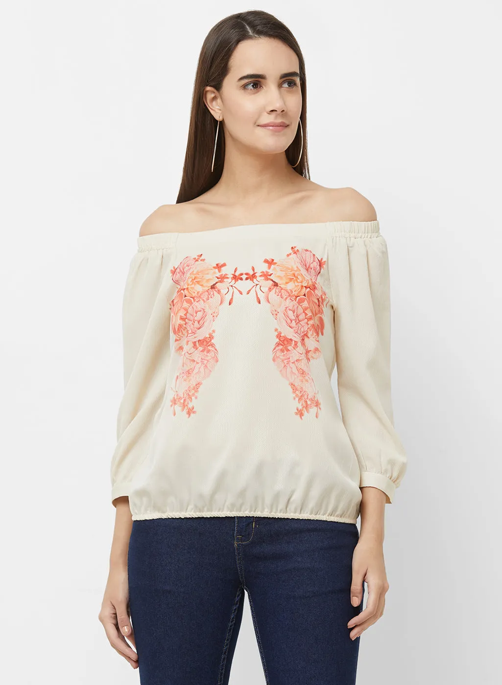 Off White Off Printed Off Shoulder Top