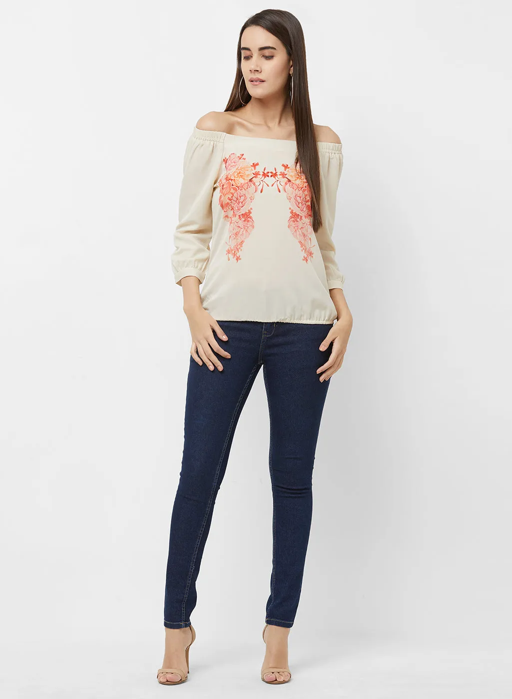Off White Off Printed Off Shoulder Top