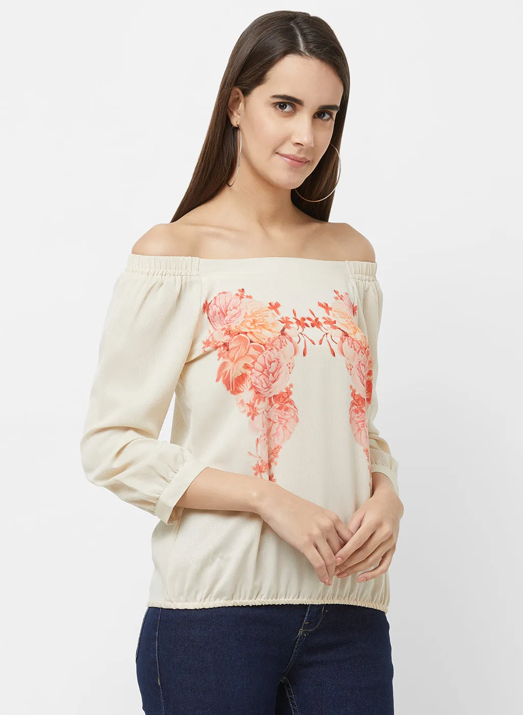 Off White Off Printed Off Shoulder Top