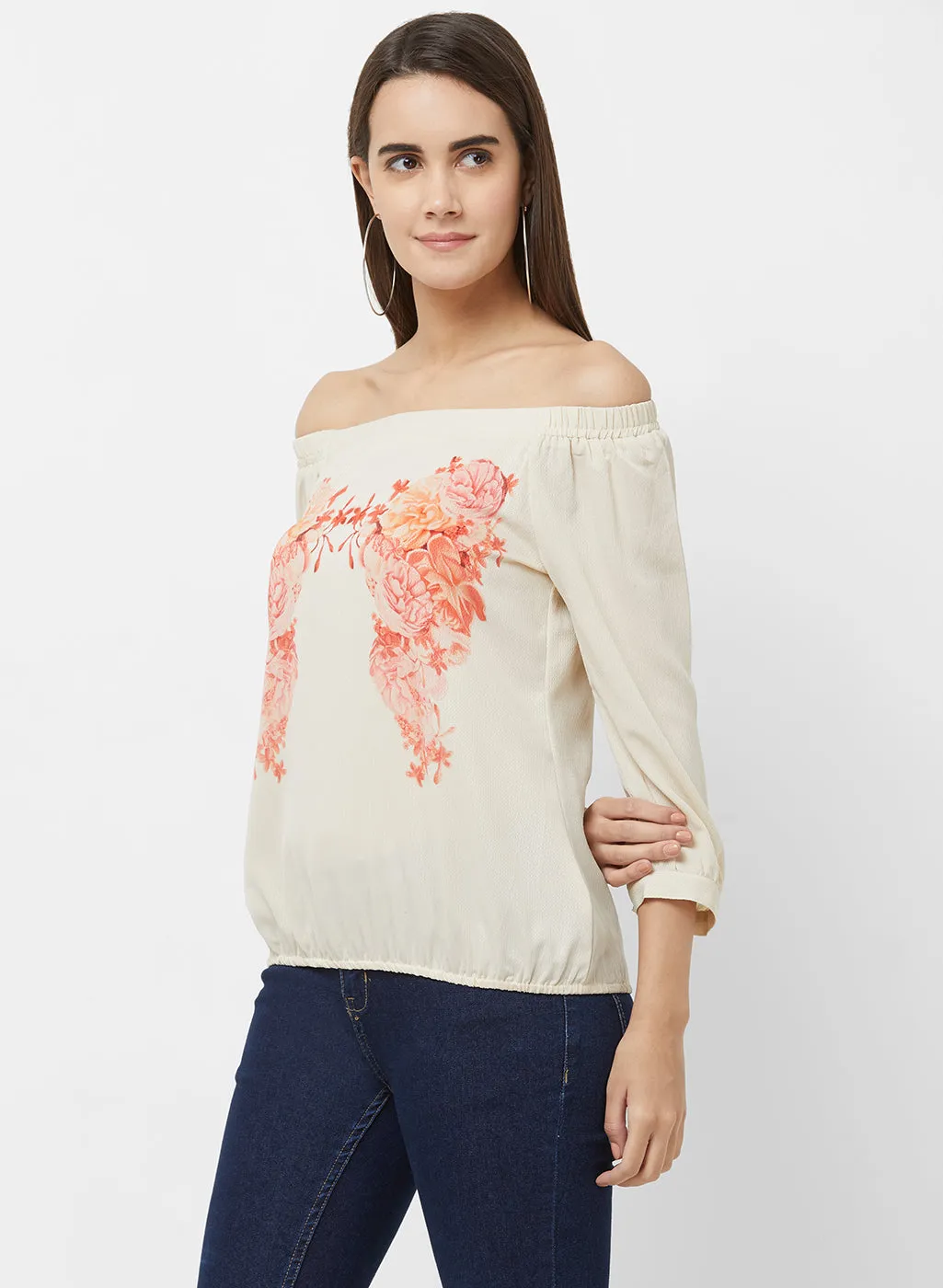 Off White Off Printed Off Shoulder Top