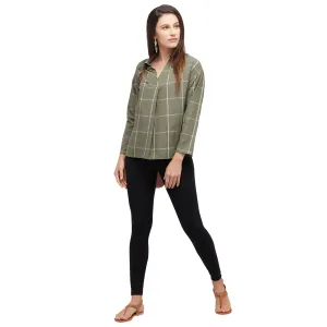 Olive Checks Print Top